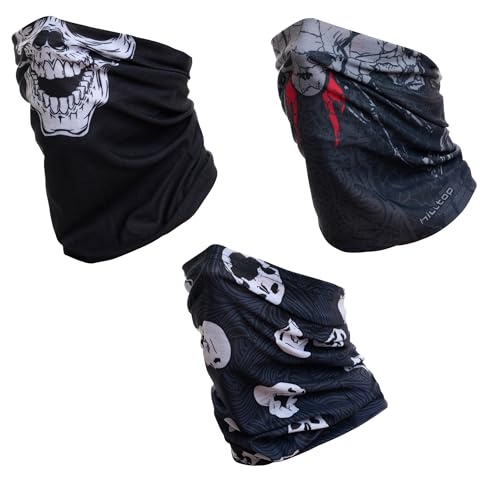 Hilltop 3x Motorrad Multifunktionstuch, Kopftuch, Halstuch, Bandana 3-er Set in ausgewählten Designs, Schlauchtuch für Damen und Herren, 3er Set:Skulls Selection von Hilltop