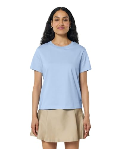 Hilltop Damen T-Shirt, 100% Bio-Baumwolle, Rundhals, Sommer Basic Kurzarm Shirt Elegant, Size:S, Color:Blue Soul von Hilltop