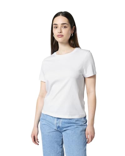 Hilltop Damen T-Shirt, 100% Bio-Baumwolle, Rundhals, Sommer Basic Kurzarm Shirt Elegant, Size:S, Color:White von Hilltop