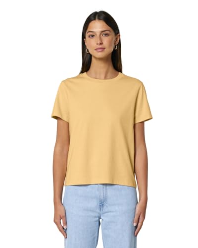 Hilltop Damen T-Shirt, 100% Bio-Baumwolle, Rundhals, Sommer Basic Kurzarm Shirt Elegant, Size:XL, Color:Nispero von Hilltop