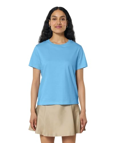 Hilltop Damen T-Shirt, 100% Bio-Baumwolle, Rundhals, Sommer Basic Kurzarm Shirt Elegant, Size:XS, Color:Aqua Blue von Hilltop