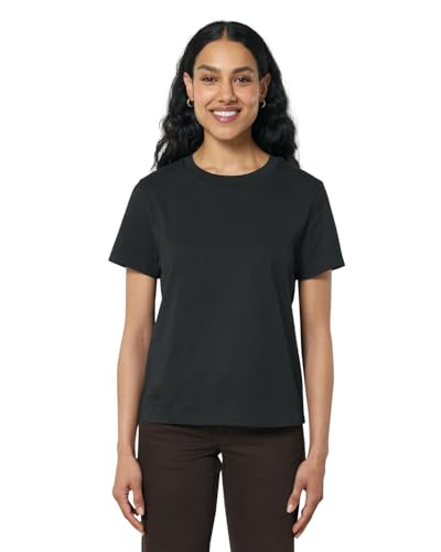 Hilltop Damen T-Shirt, 100% Bio-Baumwolle, Rundhals, Sommer Basic Kurzarm Shirt Elegant, Size:XXL, Color:Black von Hilltop