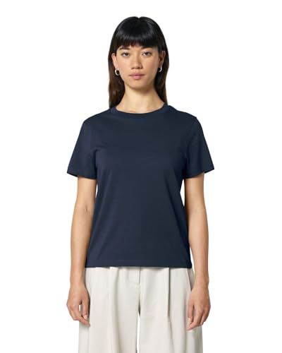 Hilltop Damen T-Shirt, 100% Bio-Baumwolle, Rundhals, Sommer Basic Kurzarm Shirt Elegant, Size:XXL, Color:French Navy von Hilltop