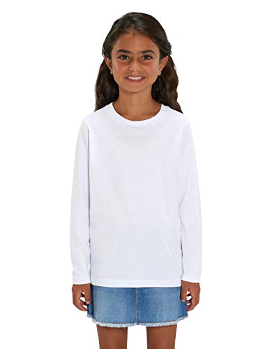 Hilltop Hochwertiges Kinder Langarmshirt, 100% Baumwolle für Mädchen und Jungen. Eignet sich hervorragend zum bedrucken. (z.B.: mit Transfer-Folien/Textilfolien), Size:122/128, Color:White von Hilltop