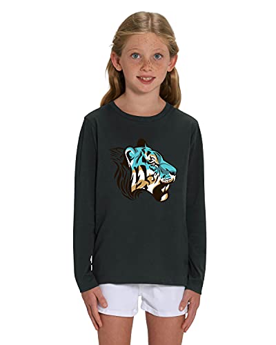 Hilltop Hochwertiges Kinder Langarmshirt aus Biobaumwolle mit Tigermotiv, 100% Bio Baumwolle, Size:134/146, Color:Black von Hilltop