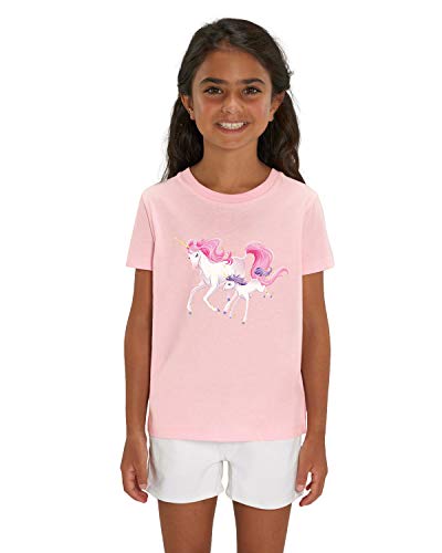 Hilltop Hochwertiges Kinder Mädchen T-Shirt aus 100% Bio Baumwolle mit wunderschönem Einhorn Motiv, Premium Kinder Tshirt für Freizeit und Sport, Size:134/146, Color:Cotton Pink von Hilltop