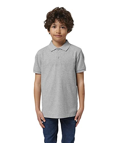 Hilltop Hochwertiges Kinder Poloshirt aus 100% Bio-Baumwolle für Mädchen und Jungen. Eignet Sich hervorragend zum Bedrucken. (z.B.: mit Transfer-Folien/Textilfolien), Size:122/128, Color:Heather Grey von Hilltop