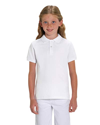 Hilltop Hochwertiges Kinder Poloshirt aus 100% Bio-Baumwolle für Mädchen und Jungen. Eignet sich hervorragend zum bedrucken. (z.B.: mit Transfer-Folien/Textilfolien), Size:110/116, Color:White von Hilltop