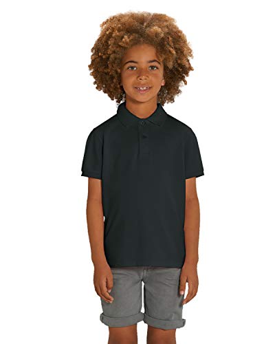 Hilltop Hochwertiges Kinder Poloshirt aus 100% Bio-Baumwolle für Mädchen und Jungen. Eignet sich hervorragend zum bedrucken. (z.B.: mit Transfer-Folien/Textilfolien), Size:110/116, Color:Black von Hilltop