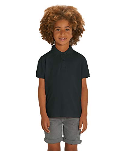Hilltop Hochwertiges Kinder Poloshirt aus 100% Bio-Baumwolle für Mädchen und Jungen. Eignet sich hervorragend zum bedrucken. (z.B.: mit Transfer-Folien/Textilfolien), Size:98/104, Color:Black von Hilltop