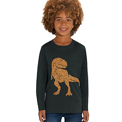 Hilltop Kinder Langarmshirt aus Biobaumwolle mit Dinosaurier Glitzer Motiv, Size:110/116, Dino:Black-Dino Gold von Hilltop