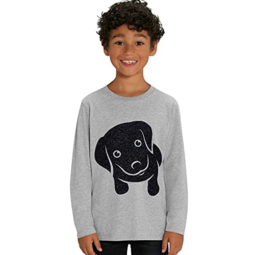 Hilltop Kinder Langarmshirt aus Biobaumwolle mit Glitzer Motiv Hund, Size:122/128, Hund:Grey-Dog Black von Hilltop