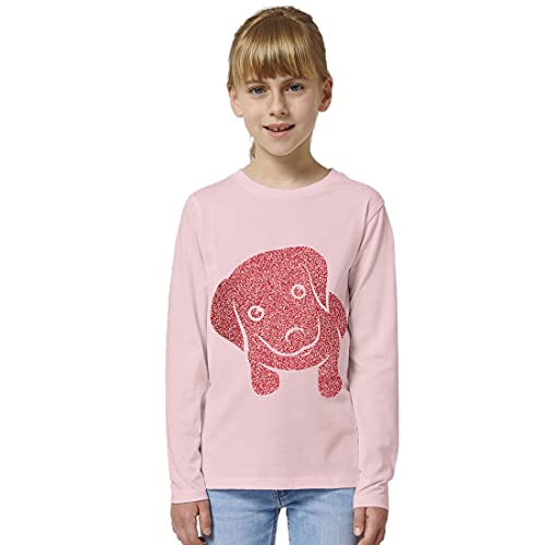 Hilltop Kinder Langarmshirt aus Biobaumwolle mit Glitzer Motiv Hund, Size:122/128, Hund:Pink-Dog Rose Gold von Hilltop