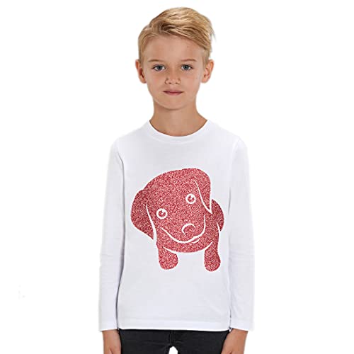 Hilltop Kinder Langarmshirt aus Biobaumwolle mit Glitzer Motiv Hund, Size:122/128, Hund:White-Dog Rose Gold von Hilltop