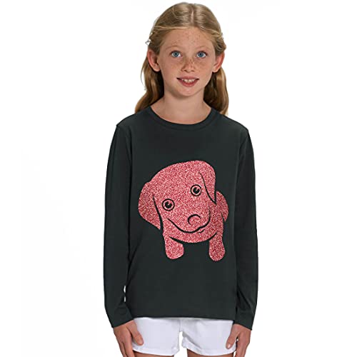 Hilltop Kinder Langarmshirt aus Biobaumwolle mit Glitzer Motiv Hund, Size:134/146, Hund:Black-Dog Rose Gold von Hilltop