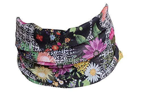 Hilltop Multifunktionstuch, Halstuch Herren, Schlauchschal Damen, Schlauchtuch, Bandana mit vernähten Saumkanten, M.Tuch:Pink Black Flower von Hilltop