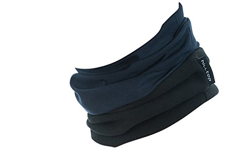 Hilltop® Polar Multifunktionstuch mit Fleece, warmes Motorrad Halstuch, Schlauchschal, Ski Gesichtsmaske für Damen und Herren, Farbe:dunkel blau mit schwarzem Fleece von Hilltop