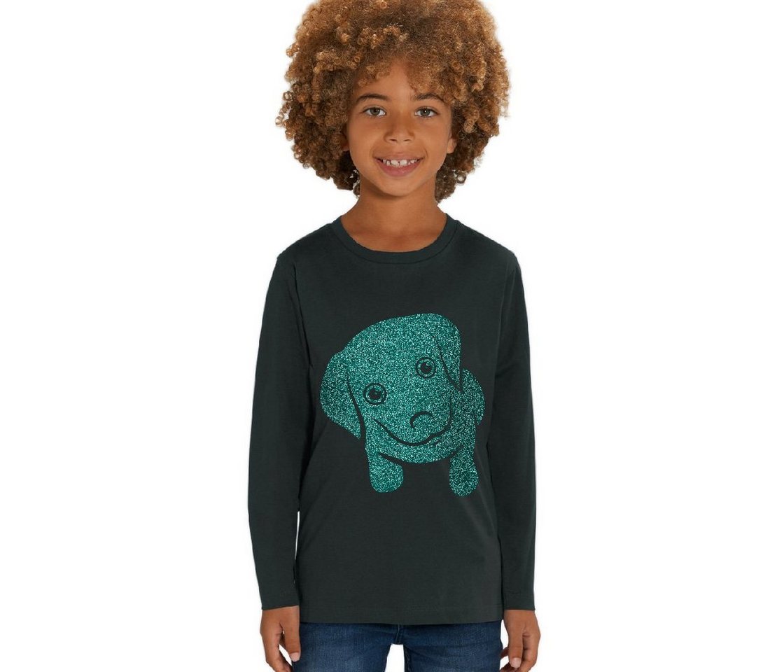 Hilltop Print-Shirt Kinder Langarmshirt aus Biobaumwolle mit Glitzer Motiv Hund von Hilltop