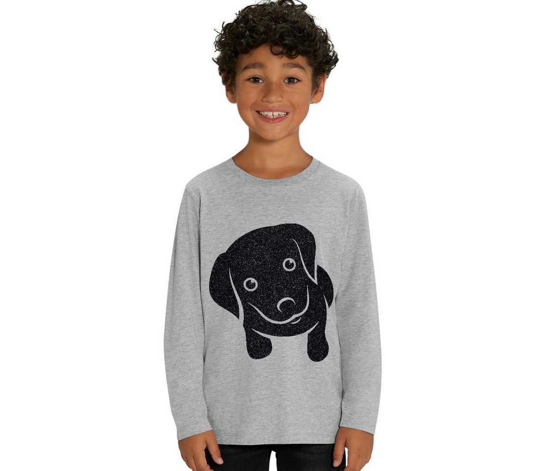 Hilltop Print-Shirt Kinder Langarmshirt aus Biobaumwolle mit Glitzer Motiv Hund von Hilltop