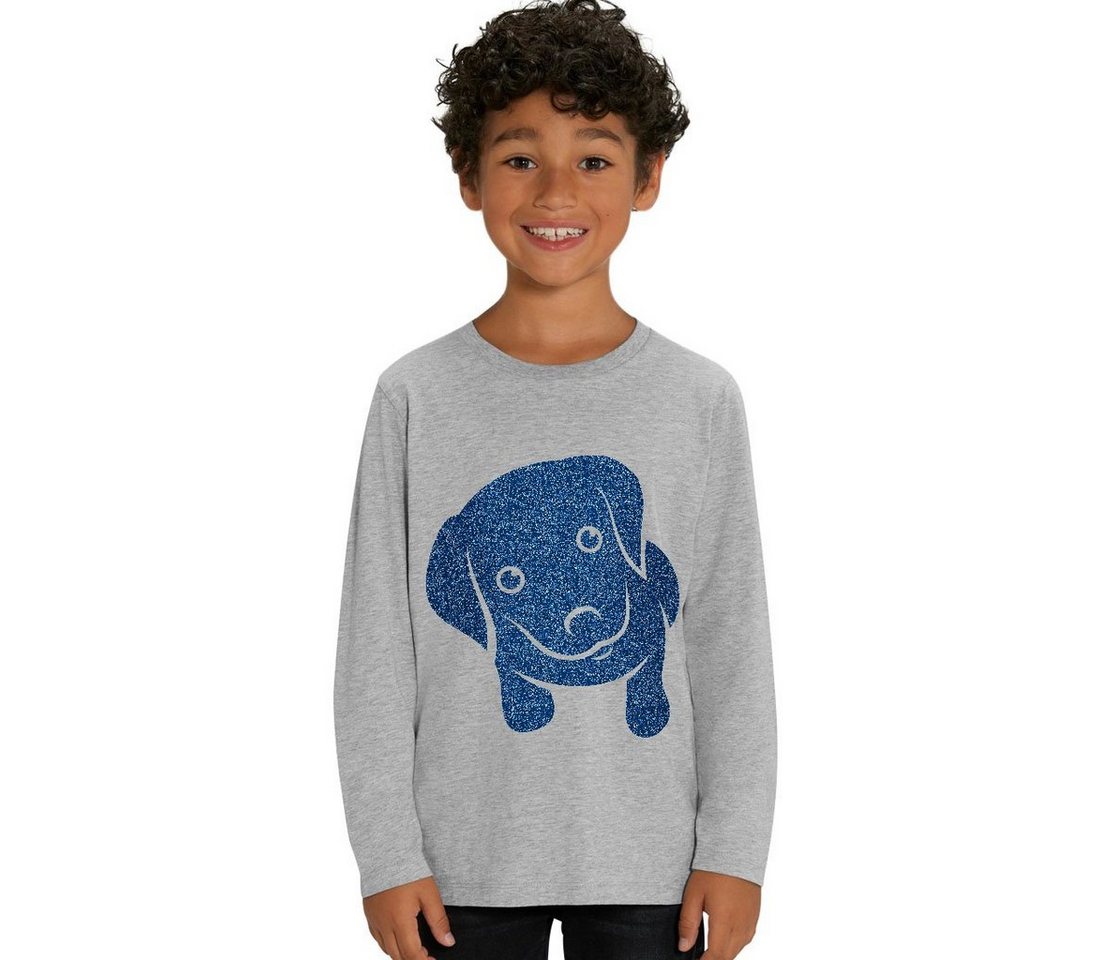 Hilltop Print-Shirt Kinder Langarmshirt aus Biobaumwolle mit Glitzer Motiv Hund von Hilltop