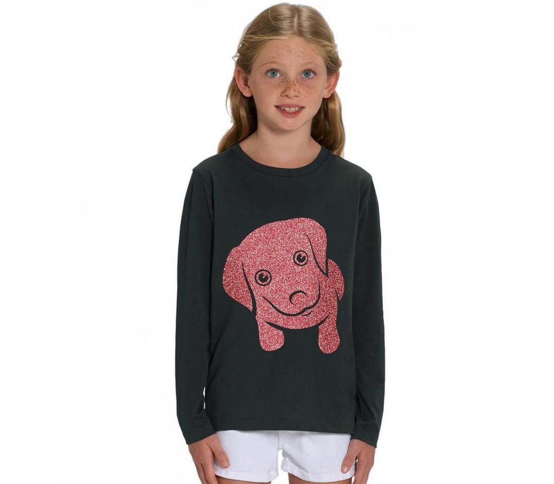 Hilltop Print-Shirt Kinder Langarmshirt aus Biobaumwolle mit Glitzer Motiv Hund von Hilltop