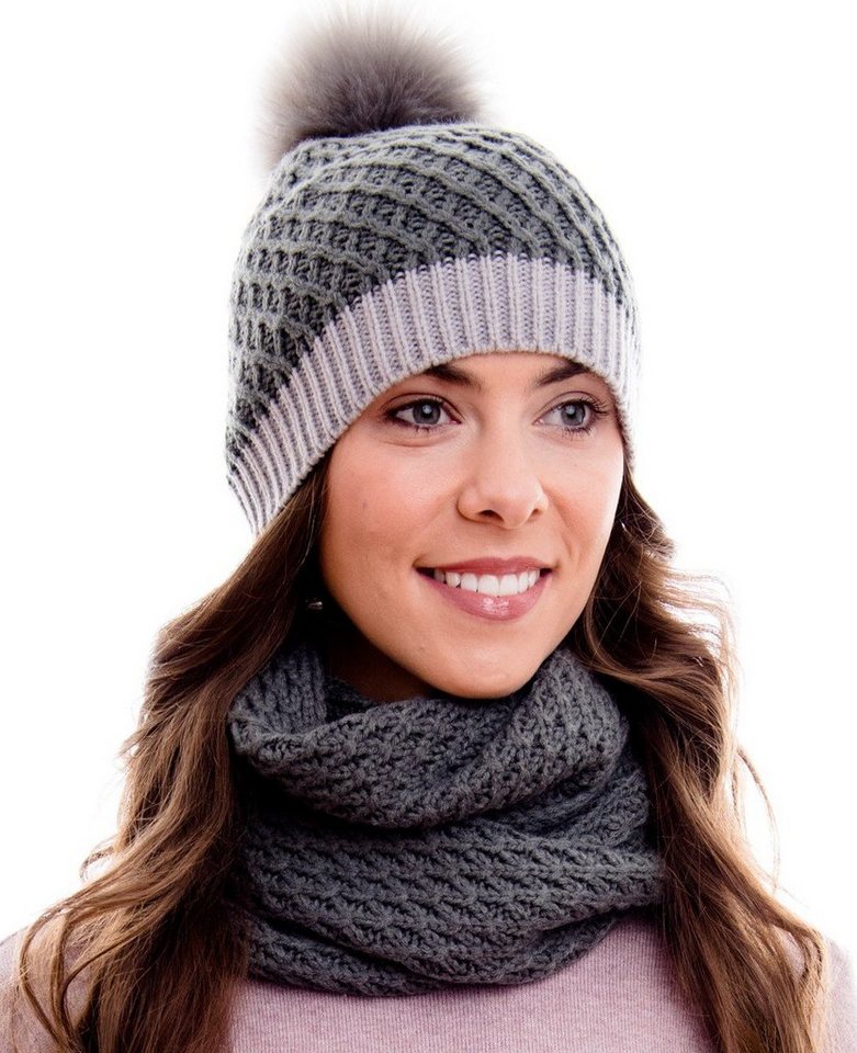 Hilltop Strickmütze Winterset Damen, Kombi-Set aus Winterschal und Strickmütze, Pompon von Hilltop