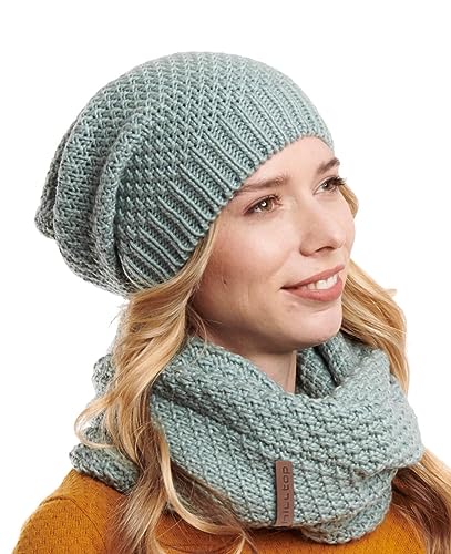 Hilltop Winter Kombi 2er Set aus Winter Schal und passender Strickmütze, Winter Set:Stone Blue von Hilltop