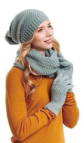 Hilltop Winter Kombi Set aus Winter Schal, passender Strickmütze und Handschuhe, 3-tlg., Farbe:Stone von Hilltop