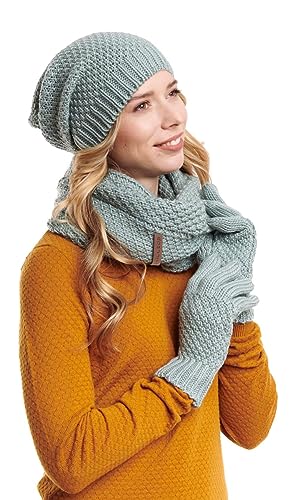 Hilltop Winter Kombi Set aus Winter Schal, passender Strickmütze und Handschuhe, 3-tlg., Farbe:Stone Blue von Hilltop