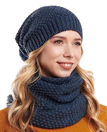 Hilltop Winter Kombi 2er Set aus Winter Schal und passender Strickmütze, Winter Set:Blau von Hilltop