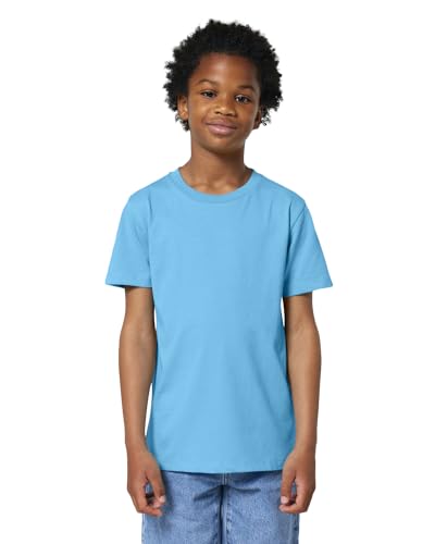 Hochwertiges Kinder T-Shirt aus 100% Bio-Baumwolle für Mädchen und Jungen. Eignet Sich hervorragend zum Bedrucken. (z.B.: mit Transfer-Folien/Textilfolien), Size:110/116, Color:Aqua Blue von Hilltop