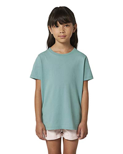 Hochwertiges Kinder T-Shirt aus 100% Bio-Baumwolle für Mädchen und Jungen. Eignet Sich hervorragend zum Bedrucken. (z.B.: mit Transfer-Folien/Textilfolien), Size:122/128, Color:Teal Monstera von Hilltop