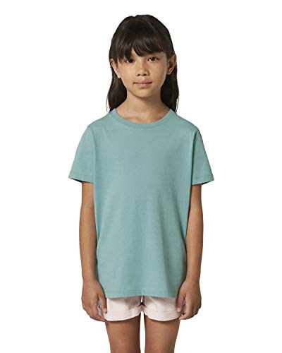 Hochwertiges Kinder T-Shirt aus 100% Bio-Baumwolle für Mädchen und Jungen. Eignet Sich hervorragend zum Bedrucken. (z.B.: mit Transfer-Folien/Textilfolien), Size:98/104, Color:Teal Monstera von Hilltop