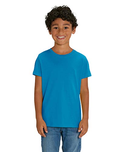 Hochwertiges Kinder T-Shirt aus 100% Bio-Baumwolle für Mädchen und Jungen. Eignet sich hervorragend zum bedrucken. (z.B.: mit Transfer-folien/Textilfolien), Size:98/104, Color:Azur Blau von Hilltop