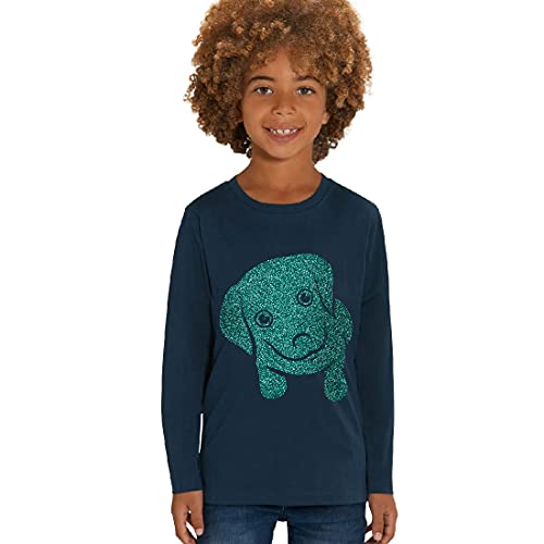 Kinder Langarmshirt aus Biobaumwolle mit Glitzer Motiv Hund, Size:152/164, Hund:Navy-Dog Jade von Hilltop