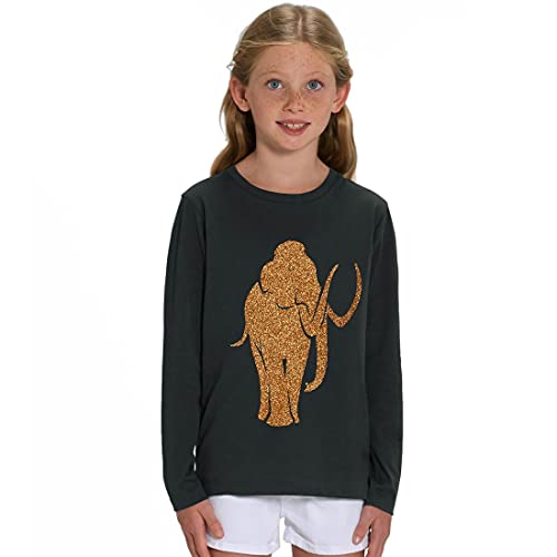 Kinder Langarmshirt aus Biobaumwolle mit Mammut Glitzer Motiv, Size:134/146, Mammut:Black-Mammut Gold von Hilltop