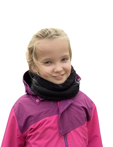 Kinder Schal doppellagig, mit Teddy Fleece, Herbst & Winter-Schal, Kinder Halstuch, Junge & Mädchen, Design/Farbe:Schwarz Uni von Hilltop