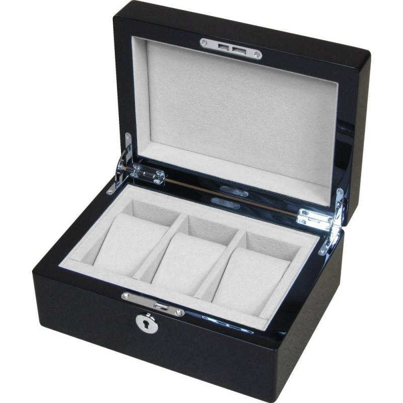Hillwood Piano Black 3 Uhrenbox Mit Schloss | Bk016W von HillwoodUK
