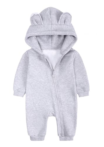 Hilmocho Baby Strampler mit Kapuze Neugebornene Mädchen Jungen Warme Baumwolle Overall Playsuit Einteiler Body Jumpsuit mit Reißverschluss von Hilmocho