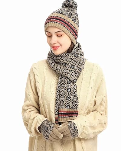 Hilmocho Damen Mütze Schal Handschuh Sets Winter Warm Gestrickt Hut Halsträger Touchscreen Handschuhe Fleece Gefüttert 3 in 1 Kaltwetter Set Hilmocho Damen Mütze Schal Handschuh Sets Winter Warm Gestrickt Hut Halsträger Touchscreen Handschuhe Fleece Gefüttert 3 in 1 Kaltwetter Set von Hilmocho