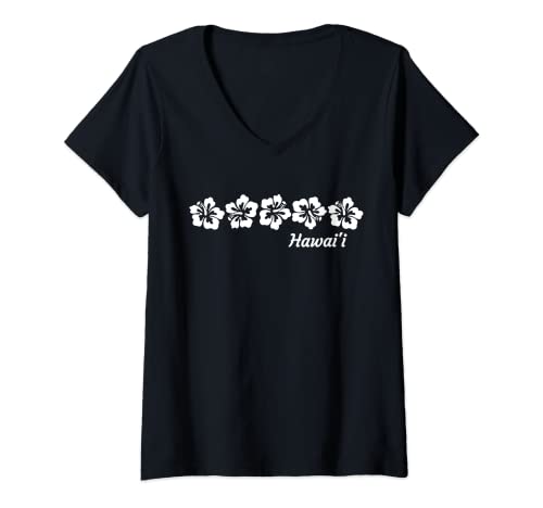 Damen Hawaii Hibiskus Blume Hawaii T-Shirt mit V-Ausschnitt Damen Hawaii Hibiskus Blume Hawaii T-Shirt mit V-Ausschnitt von Hilo Hawaiian T Shirts