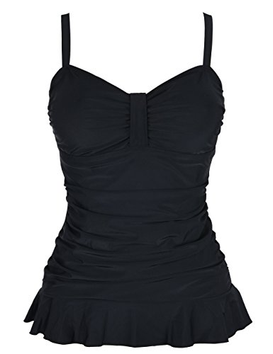 Hilor Damen 50's Retro Ruched Bademode Tankini Oberteile Mit Rüschensaum Schwarz 50 von Hilor