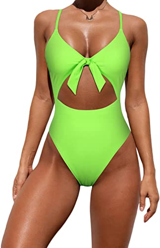 Hilor Damen Cutout One Piece Badeanz ge Sexy Front Tie Knoten Badeanz ge High Cut Monokini Bademode, leuchtend gr n, 40 von Hilor