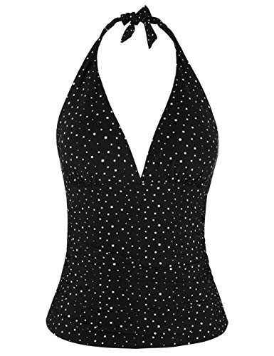 Hilor Damen Tankini-Oberteil mit V-Ausschnitt, Neckholder, gerafft Gr. 50, Unregelmäßiger Punkt Schwarz von Hilor