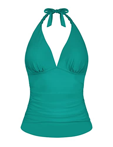 Hilor Damen Tankini-Oberteil mit tiefem V-Ausschnitt und Neckholder, gerafft, Tankini-Oberteil, Dynastie Gr n, 38 von Hilor