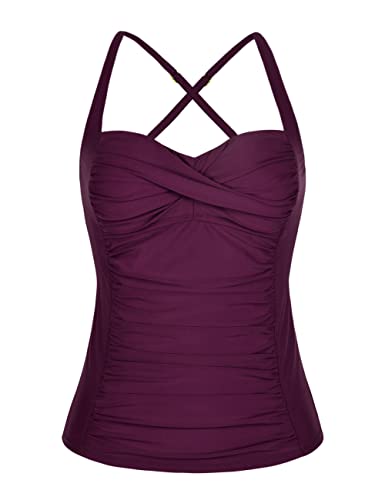 Hilor Tankini Bathing Suits for Women Ruched Front Twist Tankini Swimsuits Tops Tummy Control Swim Tops Burgundy 16 von Hilor