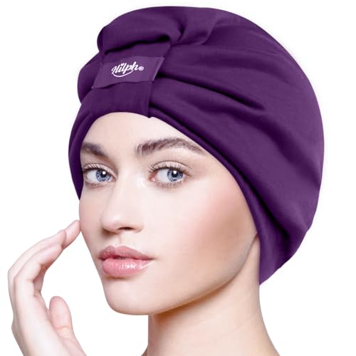 Hilph Seidenhaube zum Schlafen, Satin Haarhaube Schlafhaube für Damen, Schlafmütze Nacht Schlaf Mütze Schlafkappe mit Gummizug für Lockiges Lange Haaren Glatt Atmungsaktiv -Lila von Hilph