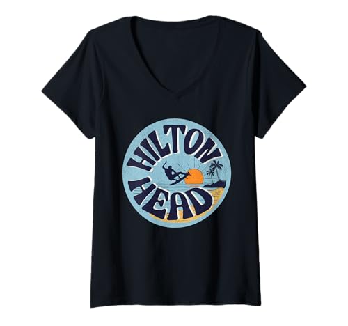 Damen Hilton Head T-Shirt mit V-Ausschnitt Damen Hilton Head T-Shirt mit V-Ausschnitt von Hilton Head Beach South Carolina Surfing Surf USA