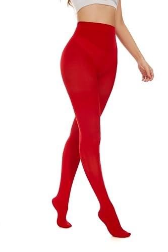 Hiltzo 80D Strumpfhosen für Damen, Semi-Blickdichte Bunte Feinstrumpfhose, Komfortbund Elastisch Damenstrumpfhosen Rot S-M von Hiltzo