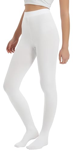 Hiltzo 80D Strumpfhosen für Damen, Semi-Blickdichte Bunte Feinstrumpfhose, Komfortbund Elastisch Damenstrumpfhosen Weiß S-M von Hiltzo